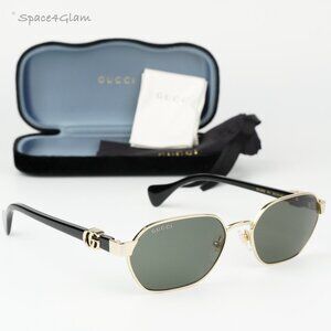 Gucci Women Sunglasses Gold Black Grey Geometric GG1593S 001 BRAND NEW